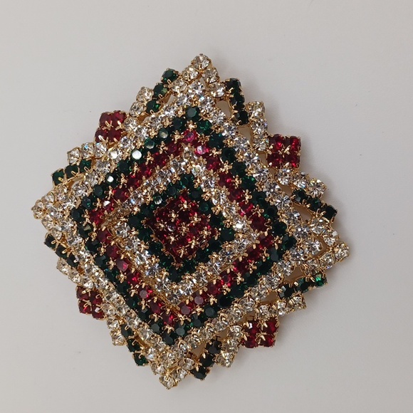 Jewelry - Clear, Red, and Green Rhinestone Brooch